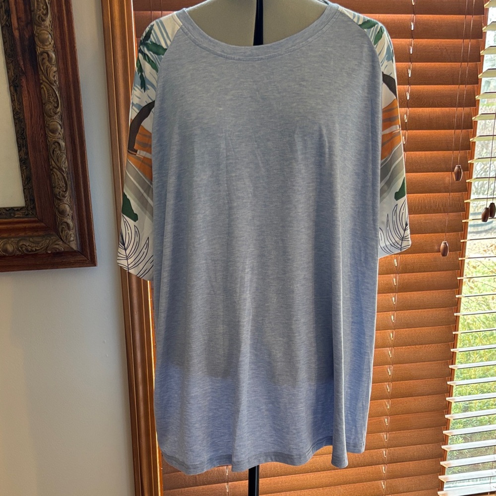 Boho Raglan Tunic Top Blue Multicolor Artsy Casual Plus Size Women's Size 4XL